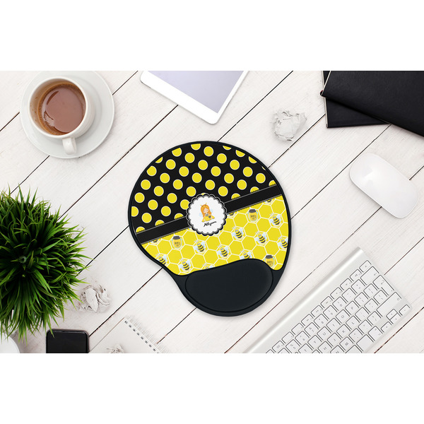 Honeycomb, Bees & Polka Dots Mouse Pad with Wrist Rest - LIFESYTLE 1