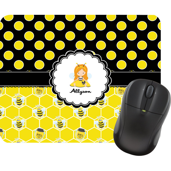 Custom Honeycomb, Bees & Polka Dots Rectangular Mouse Pad (Personalized)