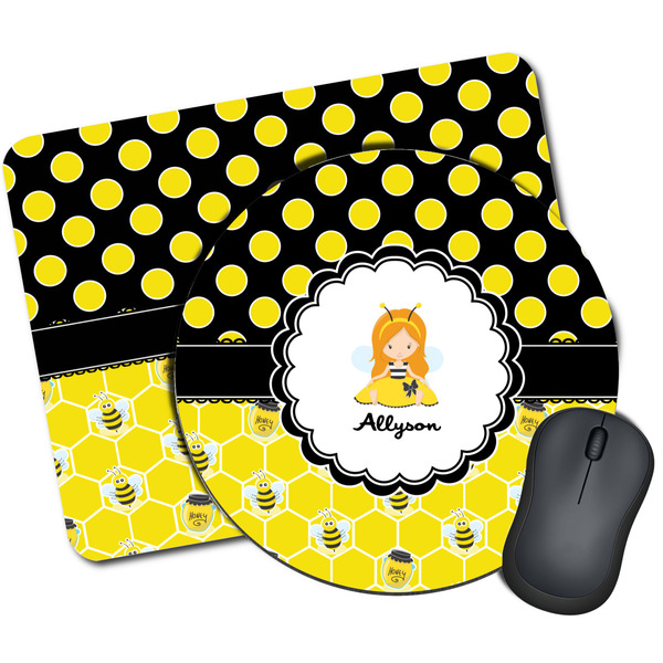 Custom Honeycomb, Bees & Polka Dots Mouse Pad (Personalized)