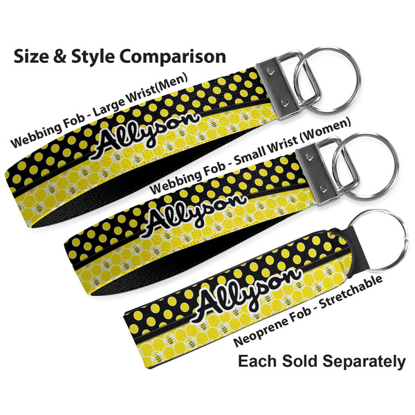 Honeycomb, Bees & Polka Dots Multiple Key Ring comparison sizes