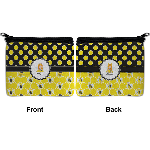 Honeycomb, Bees & Polka Dots Neoprene Coin Purse - Front & Back (APPROVAL)