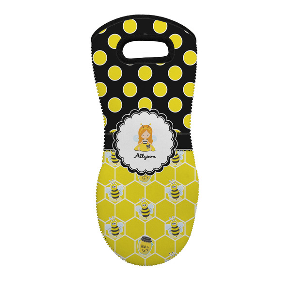 Custom Honeycomb, Bees & Polka Dots Neoprene Oven Mitt w/ Name or Text