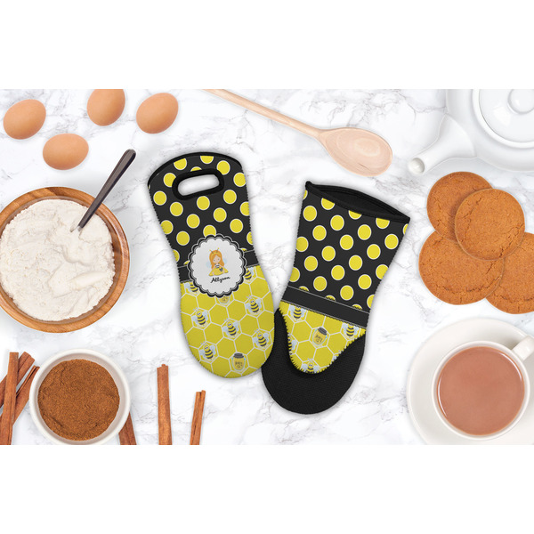 Honeycomb, Bees & Polka Dots Neoprene Oven Mitt - Lifestyle Image