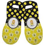Honeycomb, Bees & Polka Dots Neoprene Oven Mitts - Set of 2 w/ Name or Text