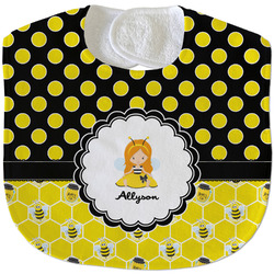 Honeycomb, Bees & Polka Dots Velour Baby Bib w/ Name or Text