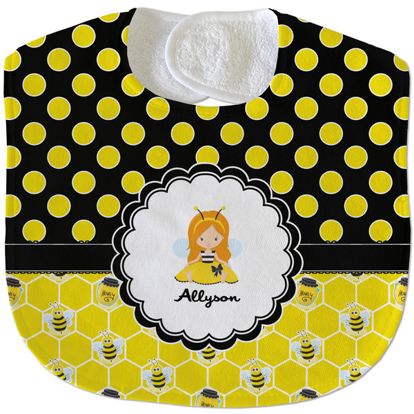 Honeycomb, Bees & Polka Dots New Baby Bib - Closed and Folded