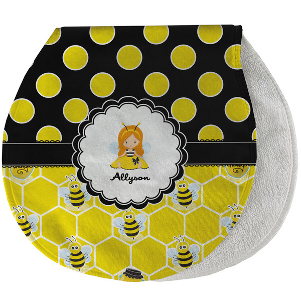Custom Honeycomb, Bees & Polka Dots Burp Pad - Velour w/ Name or Text