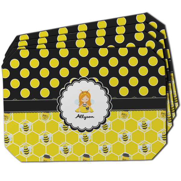 Custom Honeycomb, Bees & Polka Dots Dining Table Mat - Octagon w/ Name or Text