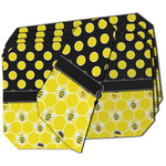 Honeycomb, Bees & Polka Dots Dining Table Mat - Octagon - Set of 4 (Double-SIded) w/ Name or Text