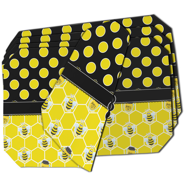 Custom Honeycomb, Bees & Polka Dots Dining Table Mat - Octagon - Set of 4 (Double-SIded) w/ Name or Text