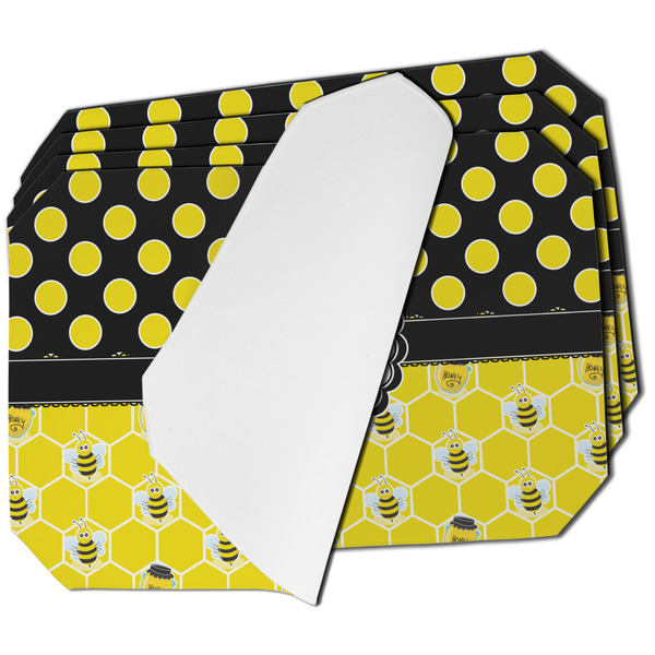 Custom Honeycomb, Bees & Polka Dots Dining Table Mat - Octagon - Set of 4 (Single-Sided) w/ Name or Text