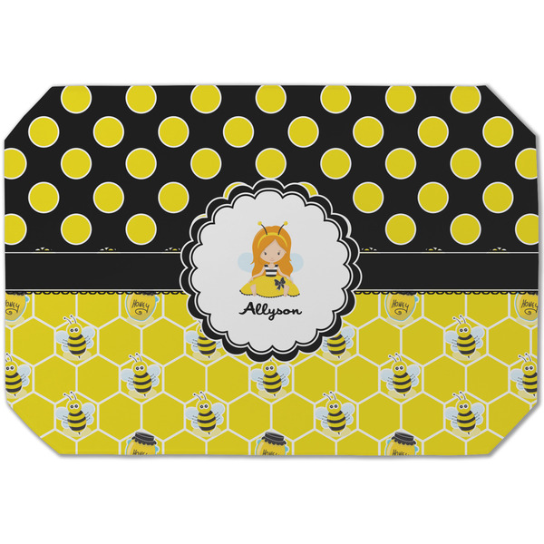 Custom Honeycomb, Bees & Polka Dots Dining Table Mat - Octagon (Single-Sided) w/ Name or Text
