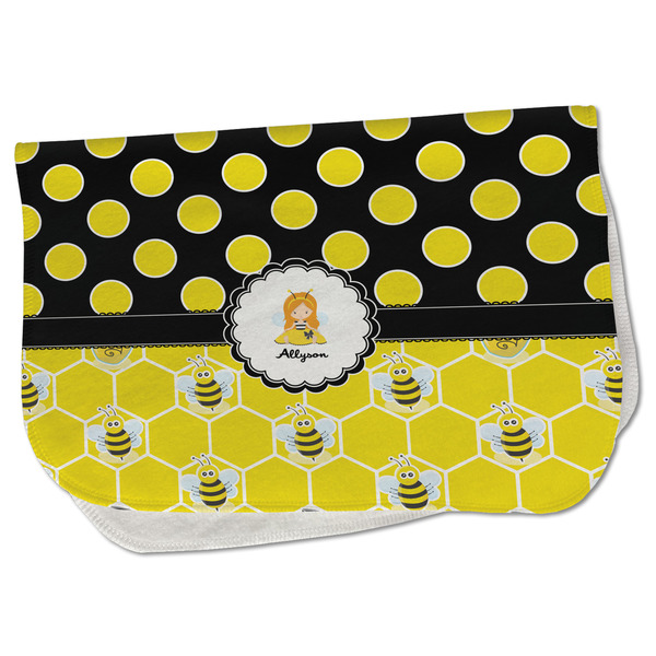Custom Honeycomb, Bees & Polka Dots Burp Cloth - Fleece w/ Name or Text