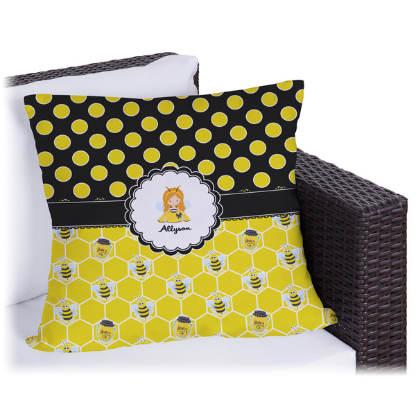 Custom Honeycomb, Bees & Polka Dots Outdoor Pillow - 20" (Personalized)