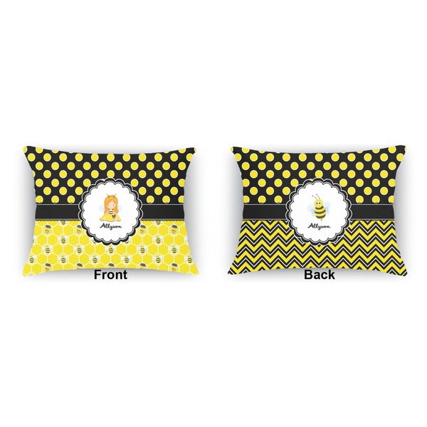 Honeycomb, Bees & Polka Dots  Outdoor Rectangular Throw Pillow (Front and Back)