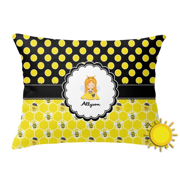 Custom Honeycomb, Bees & Polka Dots Outdoor Throw Pillow (Rectangular) (Personalized)
