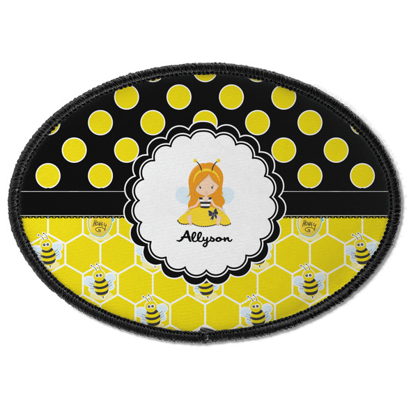 Custom Honeycomb, Bees & Polka Dots Iron On Oval Patch w/ Name or Text