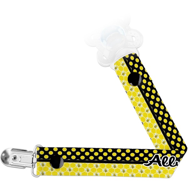 Custom Honeycomb, Bees & Polka Dots Pacifier Clip (Personalized)