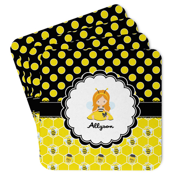 Custom Honeycomb, Bees & Polka Dots Paper Coasters w/ Name or Text