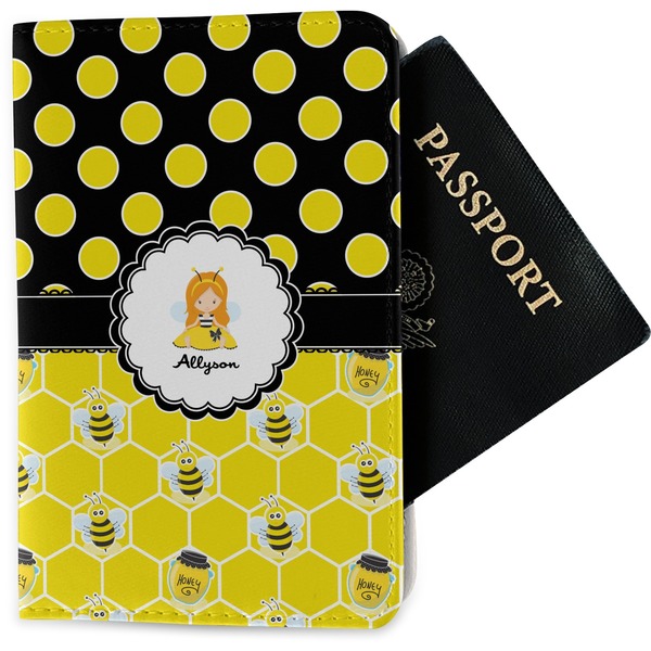 Custom Honeycomb, Bees & Polka Dots Passport Holder - Fabric (Personalized)