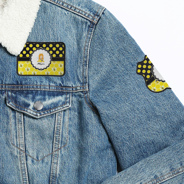 Honeycomb, Bees & Polka Dots Patches Lifestyle Jean Jacket Detail