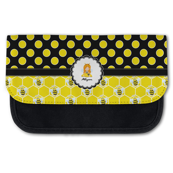 Custom Honeycomb, Bees & Polka Dots Canvas Pencil Case w/ Name or Text