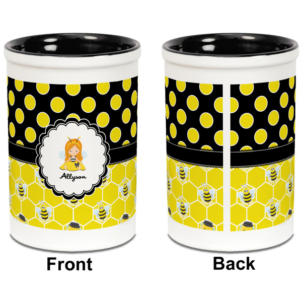 Honeycomb, Bees & Polka Dots Pencil Holder - Black - approval
