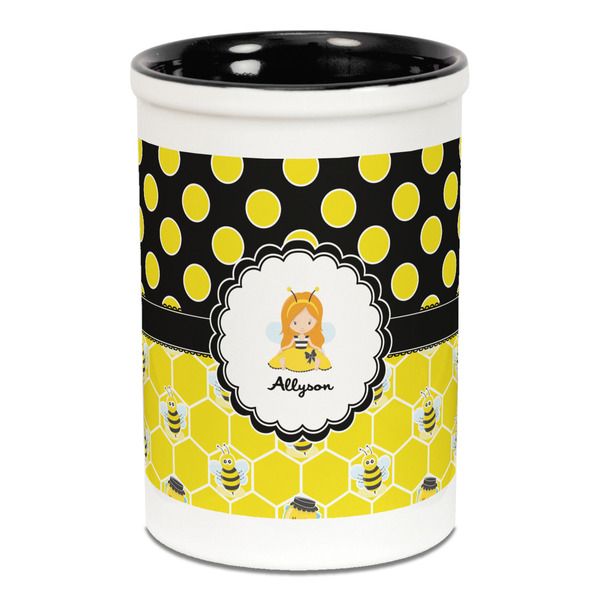 Honeycomb, Bees & Polka Dots Pencil Holder - Black