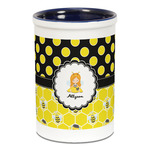 Honeycomb, Bees & Polka Dots Ceramic Pencil Holders - Blue