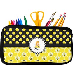 Honeycomb, Bees & Polka Dots Neoprene Pencil Case - Small w/ Name or Text
