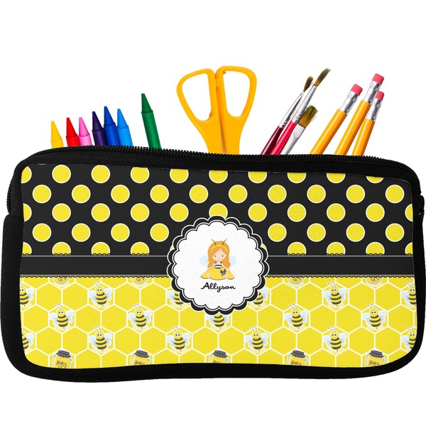 Custom Honeycomb, Bees & Polka Dots Neoprene Pencil Case (Personalized)