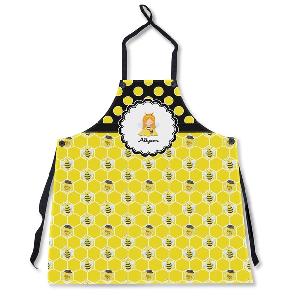 Custom Honeycomb, Bees & Polka Dots Apron Without Pockets w/ Name or Text