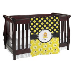 Honeycomb, Bees & Polka Dots Baby Blanket (Double Sided) (Personalized)