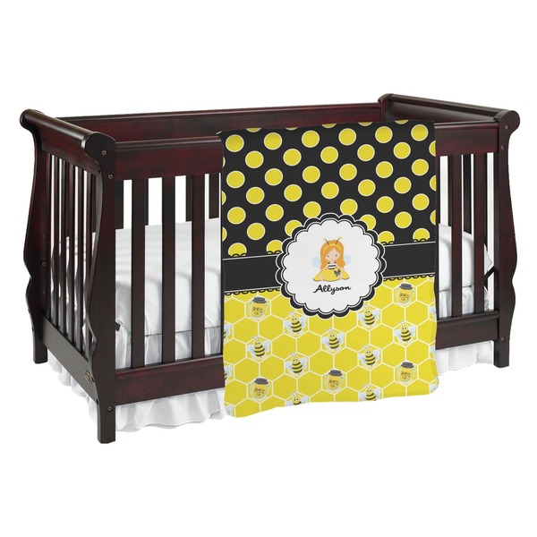 Custom Honeycomb, Bees & Polka Dots Baby Blanket (Personalized)