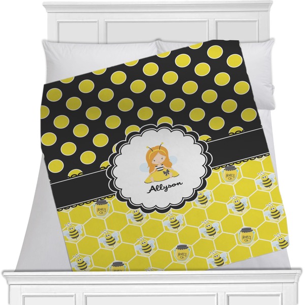 Custom Honeycomb, Bees & Polka Dots Minky Blanket - Toddler / Throw - 60"x50" - Double Sided (Personalized)