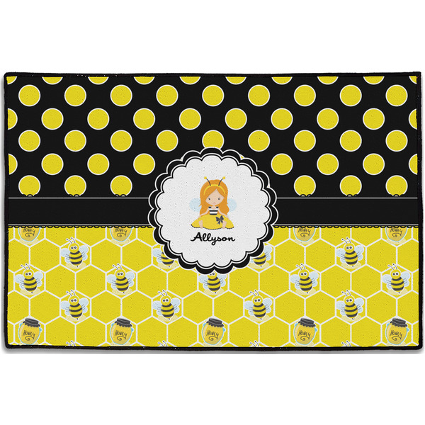 Custom Honeycomb, Bees & Polka Dots Door Mat - 36"x24" (Personalized)