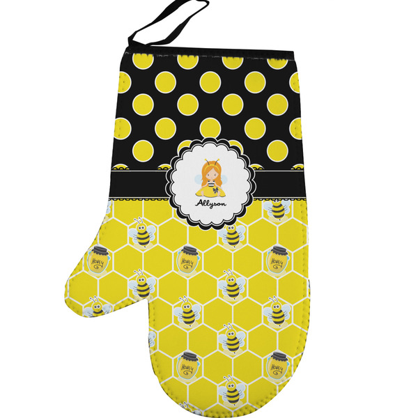 Honeycomb, Bees & Polka Dots Personalized Oven Mitt - Left