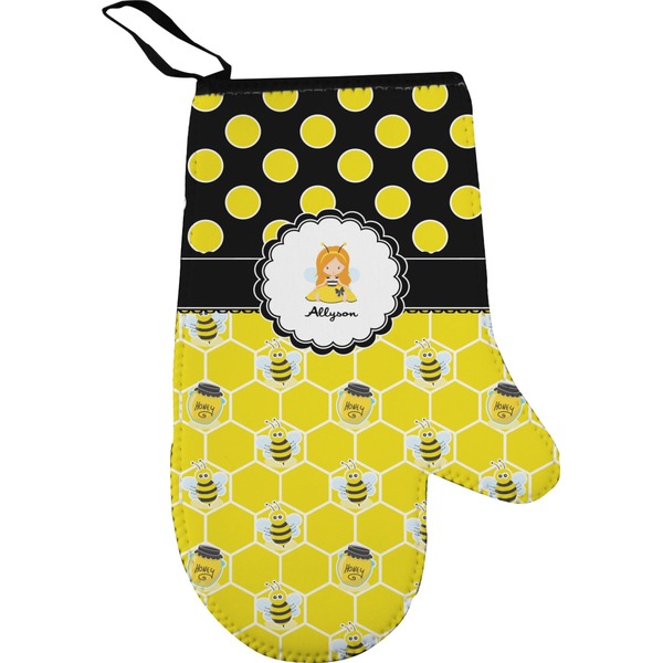 Custom Honeycomb, Bees & Polka Dots Right Oven Mitt (Personalized)
