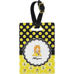 Honeycomb, Bees & Polka Dots Plastic Luggage Tag - Rectangular w/ Name or Text