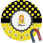 Honeycomb, Bees & Polka Dots Round Fridge Magnet (Personalized)