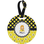 Honeycomb, Bees & Polka Dots Plastic Luggage Tag - Round (Personalized)