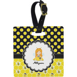 Honeycomb, Bees & Polka Dots Plastic Luggage Tag - Square w/ Name or Text