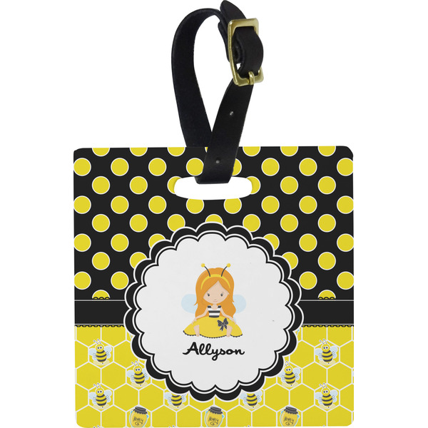 Honeycomb, Bees & Polka Dots Personalized Square Luggage Tag