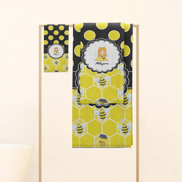 Honeycomb, Bees & Polka Dots Personalized Towel Set
