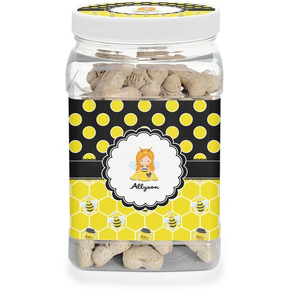 Custom Honeycomb, Bees & Polka Dots Dog Treat Jar (Personalized)