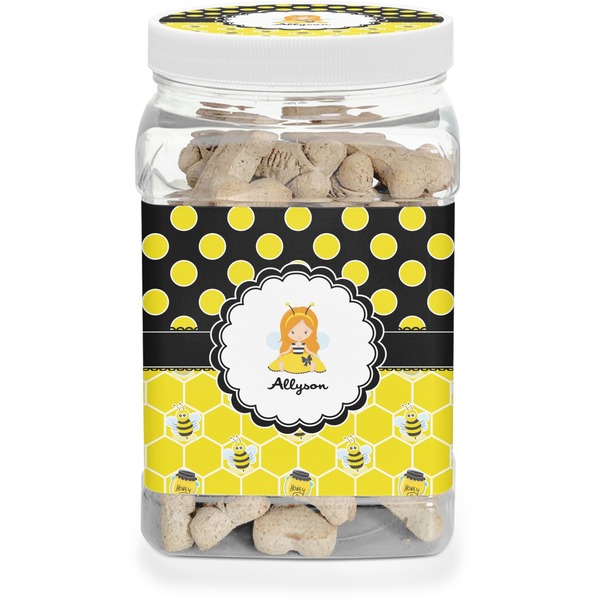 Custom Honeycomb, Bees & Polka Dots Dog Treat Jar (Personalized)