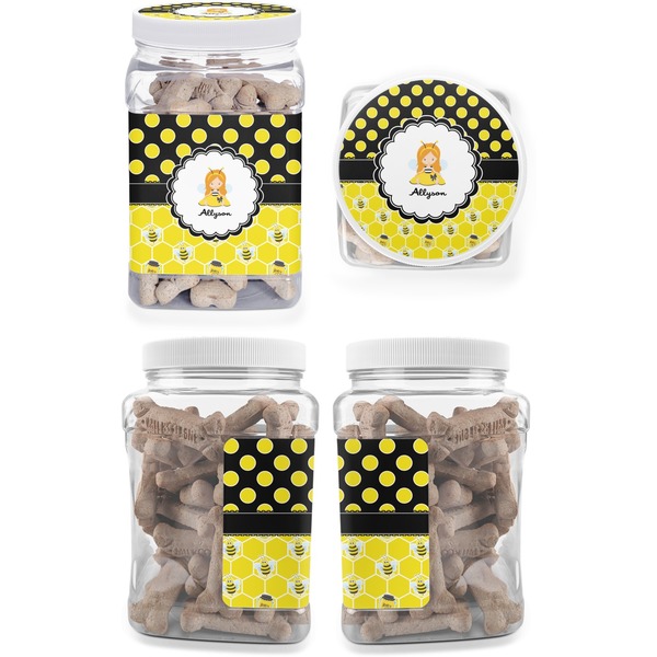 Honeycomb, Bees & Polka Dots Pet Treat Jar - Multiple Angles
