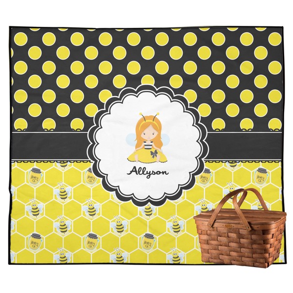 Custom Honeycomb, Bees & Polka Dots Outdoor Picnic Blanket (Personalized)