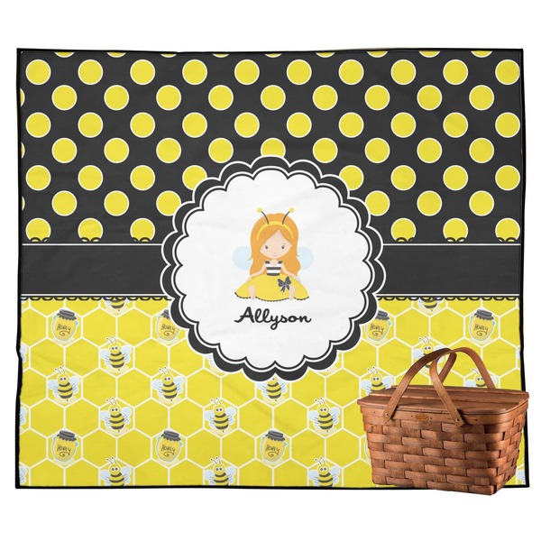 Custom Honeycomb, Bees & Polka Dots Outdoor Picnic Blanket (Personalized)