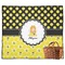Honeycomb, Bees & Polka Dots Picnic Blanket - Flat - With Basket